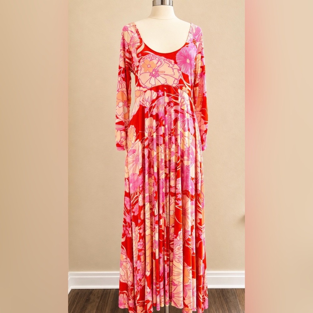 Free People First Date Jersey Maxi Dress XL Pockets Cherry Combo Bloomcore Pink - Picture 3 of 14